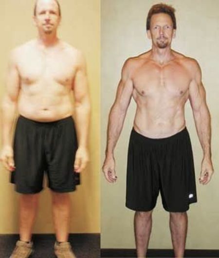 Sean Initially weighed around 190 pounds (Left) but went to be shredded with 150 pounds just over just a year. 